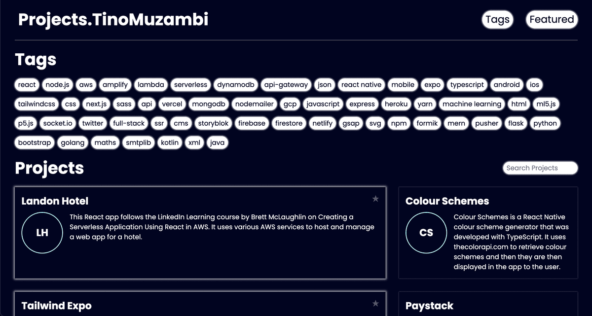 Screenshot of Projects.TinoMuzambi